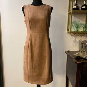 Size 6 Calvin Klein Tan Faux Suede Sleeveless Dress with Brass Back Zipper
